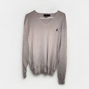 Polo Ralph Lauren Pima Cotton V-Neck Sweater Beige Men's Size XL